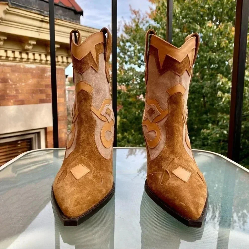 New Free People Toral Western Suede Boots Brown Womens 8 - Picture 4 of 13
